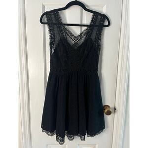 🖤 VTG Free People Black Lace Mini Dress Urban Outfitters Whimsigoth Y2K Sz 2